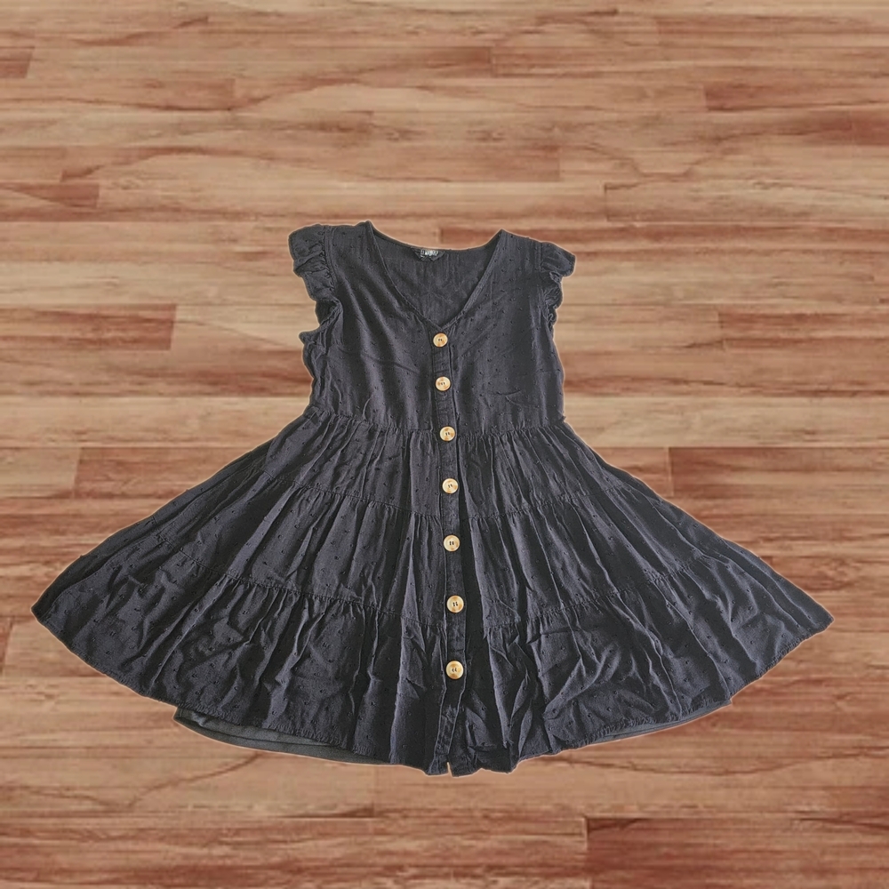 SWEET WANDERER Size M Black Ruffle Sleeve Button Down Dress